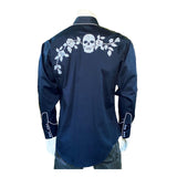 Rockmount Clothing Mens Vintage Navy Skull & Roses Chain Stitch Embroidery Western Shirt - Rockmount Clothing