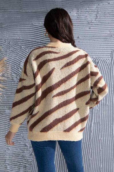 Animal Element Round Neck Dropped Shoulder Sweater - Flyclothing LLC