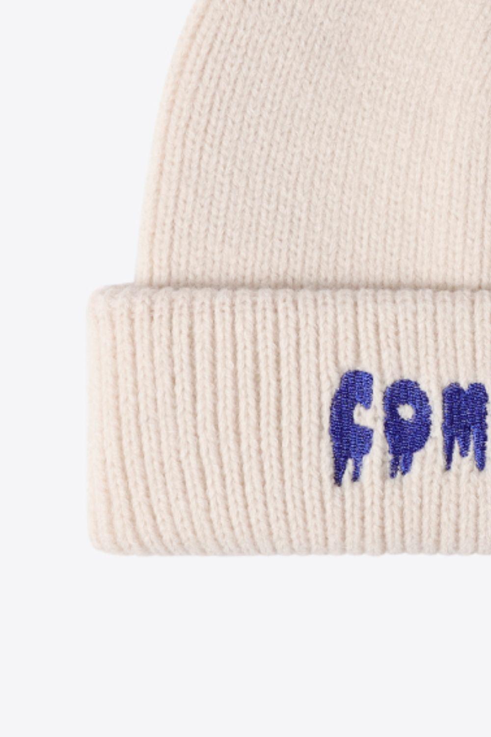 COME ON Embroidered Cuff Knit Beanie - Flyclothing LLC