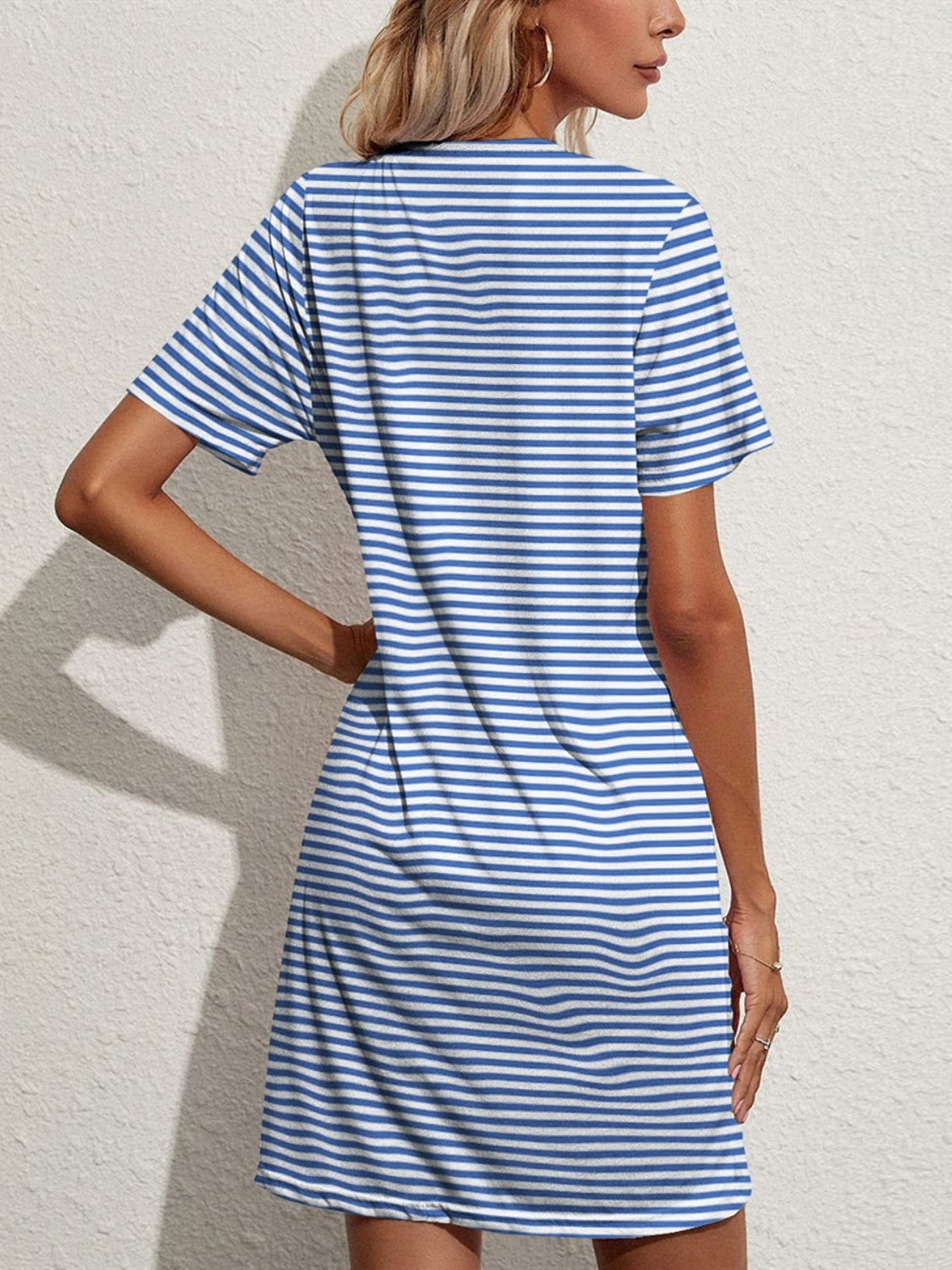 Pocketed Striped Round Neck Short Sleeve Dress - Flyclothing LLC