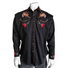 Men's Vintage Bronc Embroidered Western Shirt in Black - Flyclothing LLC