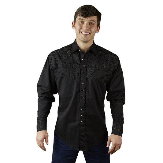 Rockmount Ranch Wear Mens Vintage Tooling Embroidered Black Western Shirt - Rockmount Clothing