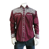 Rockmount Clothing Men's Vintage Tooling Embroidered Burgundy & Silver Western Shirt - Rockmount Clothing