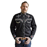 Men's Native Pattern Embroidery Black Western Shirt - Flyclothing LLC