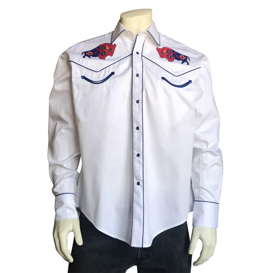 Rockmount Ranch Wear Mens American Bison White Western Shirt - Rockmount Clothing