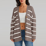 Striped V-Neck Long Sleeve Cardigan - Flyclothing LLC