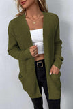 Rib-Knit Open Front Pocketed Cardigan - Flyclothing LLC