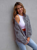 Distressed Drop Shoulder Denim Jacket - Trendsi