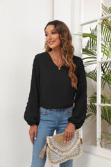 Swiss Dot Balloon Sleeve Blouse - Flyclothing LLC