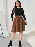 Plus Size Tied Decorative Button Paperbag Waist Skirt - Flyclothing LLC