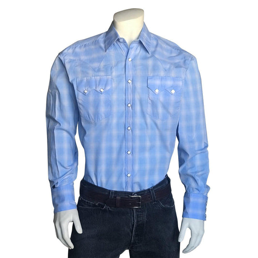 Rockmount Ranch Wear Mens Light Blue Shadow Plaid Western Shirt - Rockmount Clothing