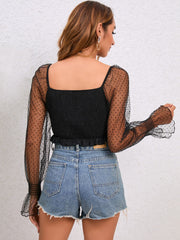 Drawstring Flounce Sleeve Cropped Top - Flyclothing LLC