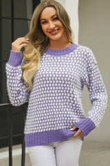 Printed Round Neck Dropped Shoulder Sweater - Flyclothing LLC