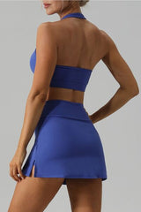 Halter Neck Tank and Slit Skirt Active Set - Flyclothing LLC