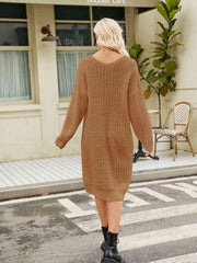 V-Neck Long Sleeve Sweater Dress - Flyclothing LLC