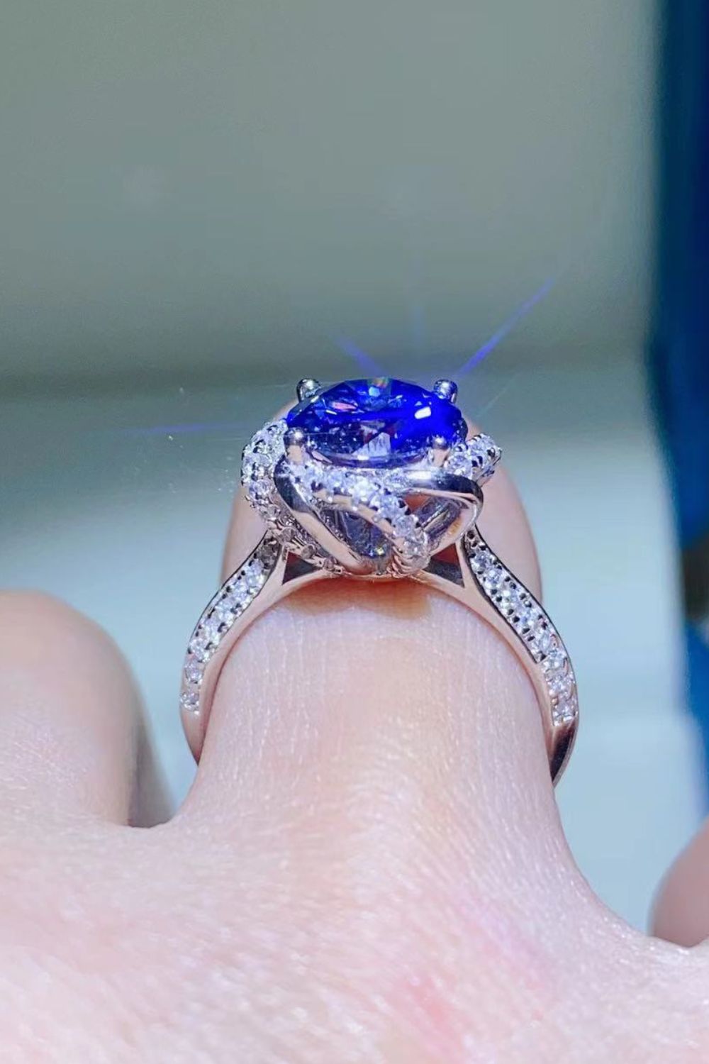 2 Carat Cobalt Blue Moissanite 925 Sterling Silver Ring - Flyclothing LLC