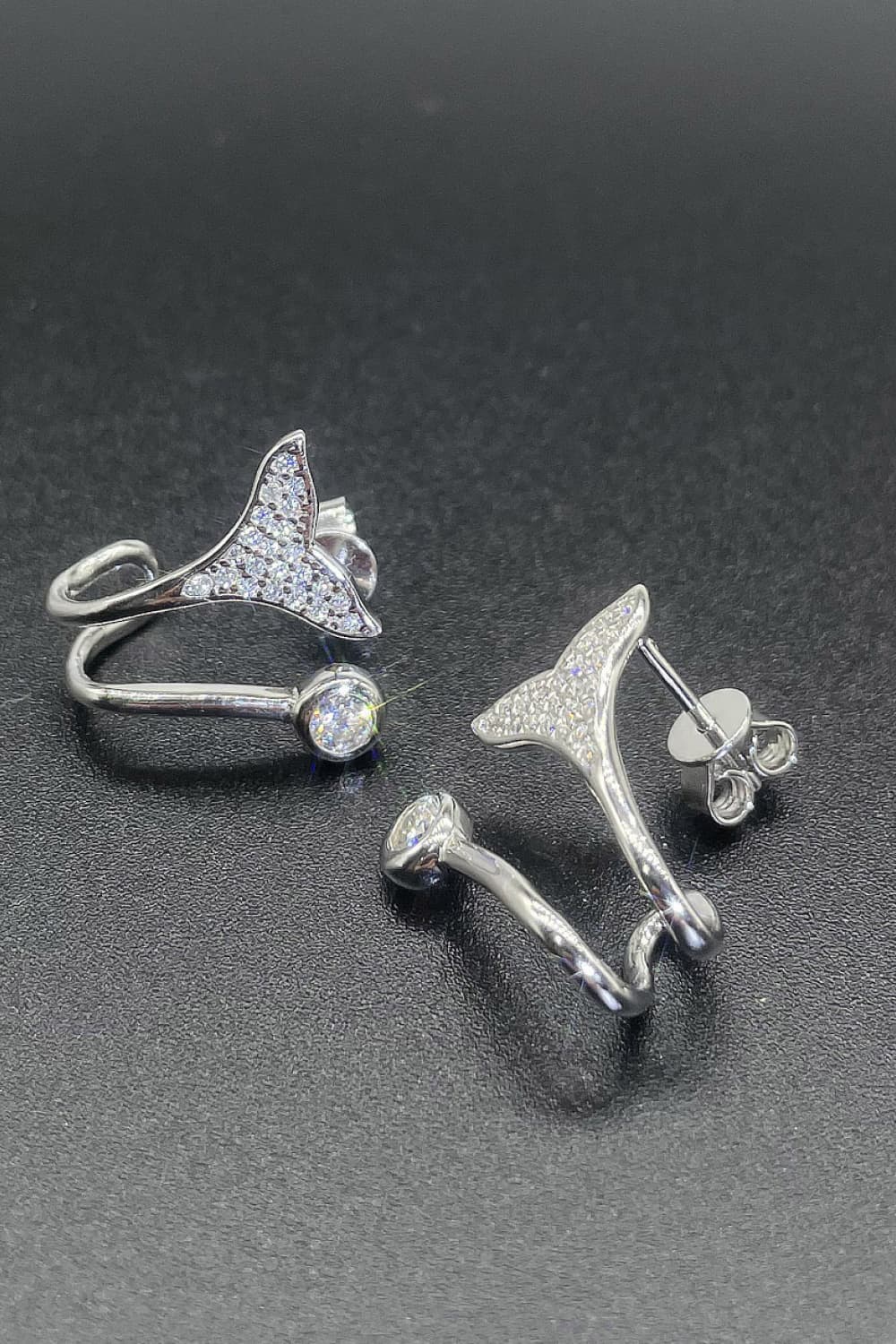 Moissanite Fishtail Rhodium-Plated Earrings - Flyclothing LLC