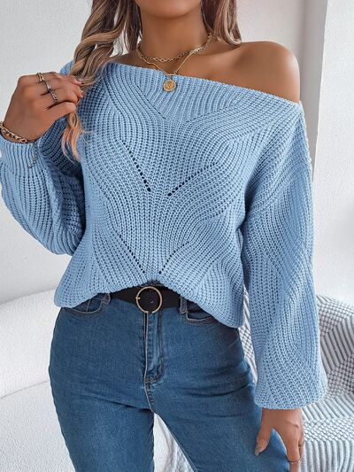 Openwork Long Sleeve Sweater - Flyclothing LLC