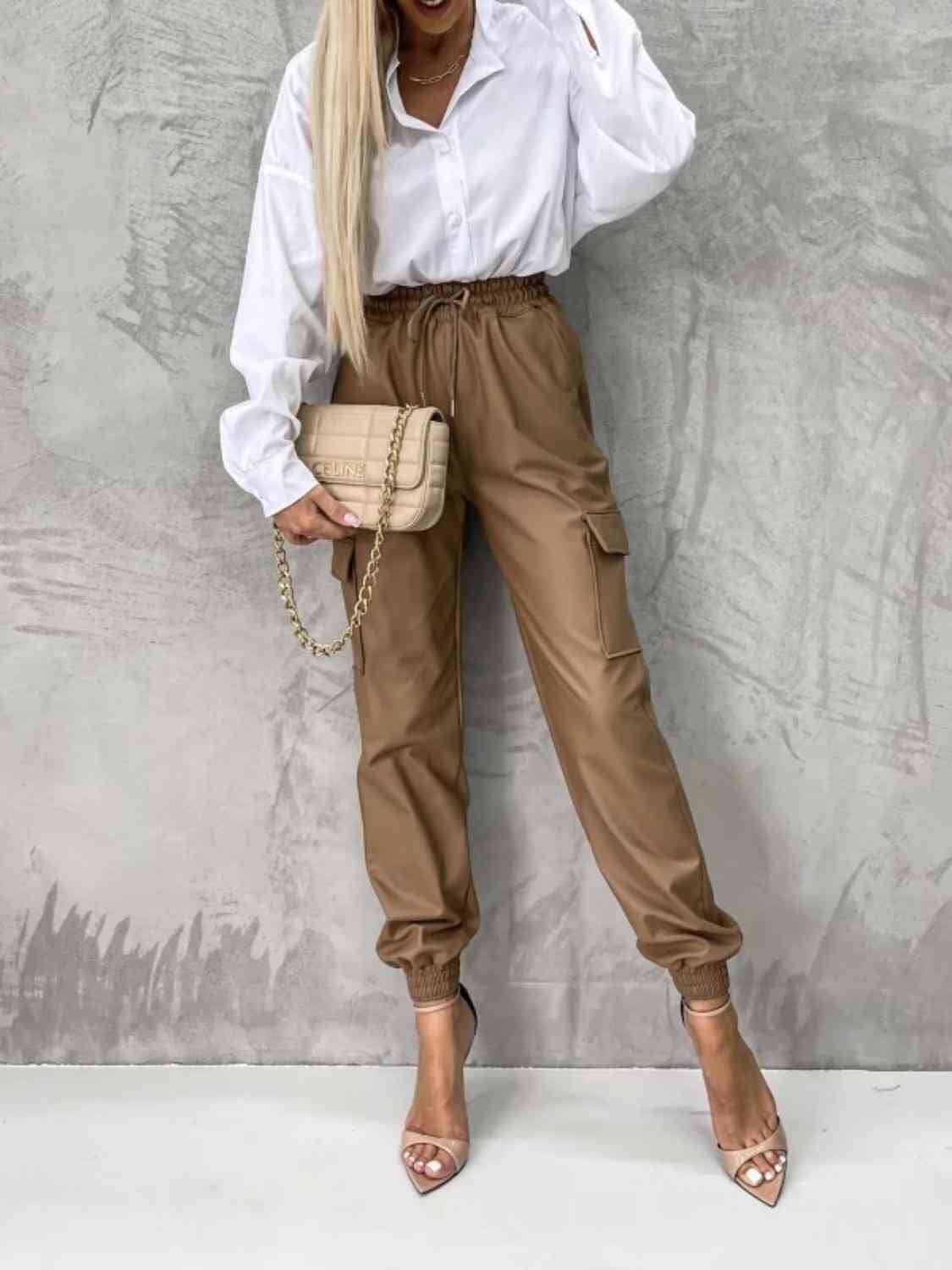 Tied High Waist Pants with Pockets - Flyclothing LLC