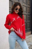 Reindeer & Snow Pattern Turtle Neck Pullover Sweater - Flyclothing LLC