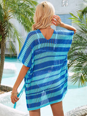 Tassel Openwork Striped V-Neck Cover Up - Flyclothing LLC