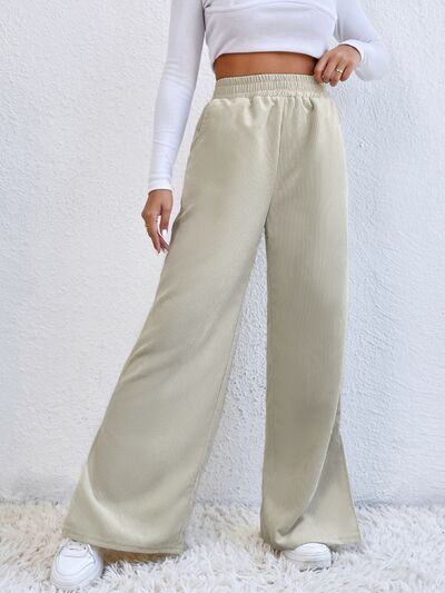 Slit Pocketed High Waist Wide Leg Pants - Flyclothing LLC