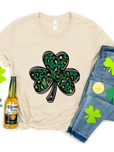 Lucky Clover Round Neck Short Sleeve T-Shirt - Flyclothing LLC