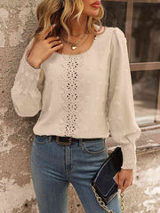 Swiss Dot Lace Detail Blouse - Flyclothing LLC