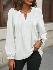 Notched Flounce Sleeve Blouse - Flyclothing LLC