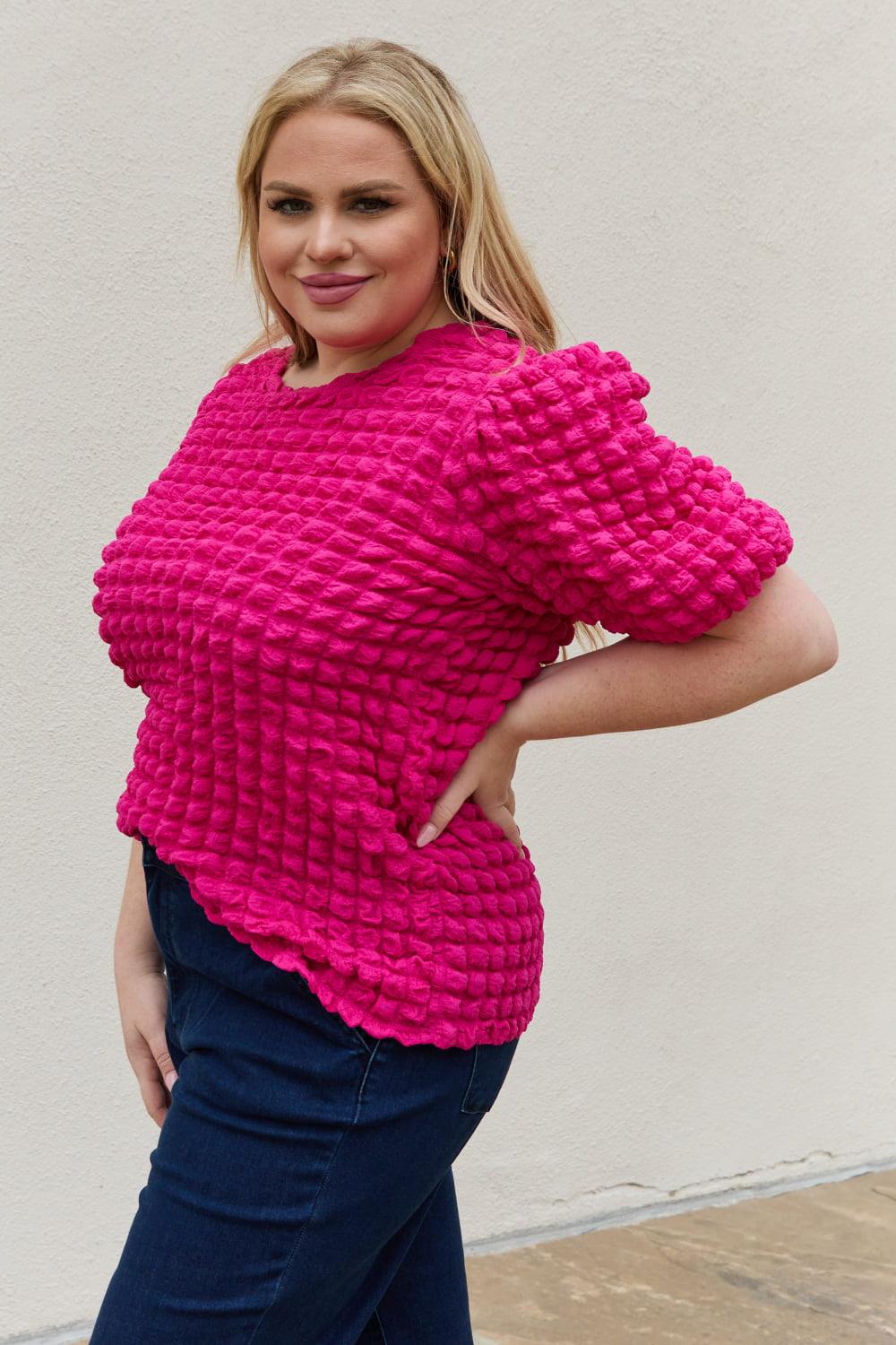 And The Why Full Size Bubble textured Puff Sleeve Top - Flyclothing LLC