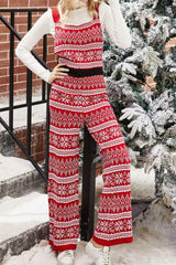 Christmas Knit Straight-Leg Overalls - Trendsi