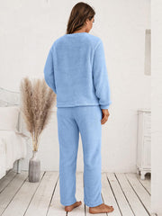 Teddy Long Sleeve Top and Pants Lounge Set - Flyclothing LLC