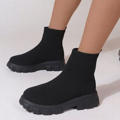 Mesh Round Toe Platform Boots - Flyclothing LLC