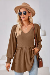 V-Neck Lantern Sleeve Blouse - Flyclothing LLC