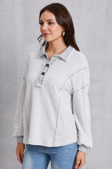 Half Button Dropped Shoulder Sweatshirt - Flyclothing LLC