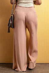 Smocked Waist Texture Wide Leg Pants - Flyclothing LLC