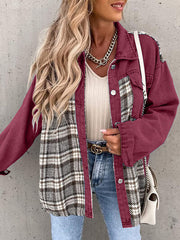 Plaid Button Up Dropped Shoulder Jacket - Flyclothing LLC