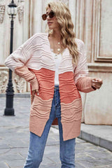 Color Block Openwork Open Front Cardigan - Trendsi