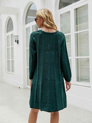 Cable-Knit Long Sleeve Sweater Dress - Flyclothing LLC