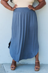 Doublju Comfort Princess Full Size High Waist Scoop Hem Maxi Skirt in Dusty Blue - Flyclothing LLC