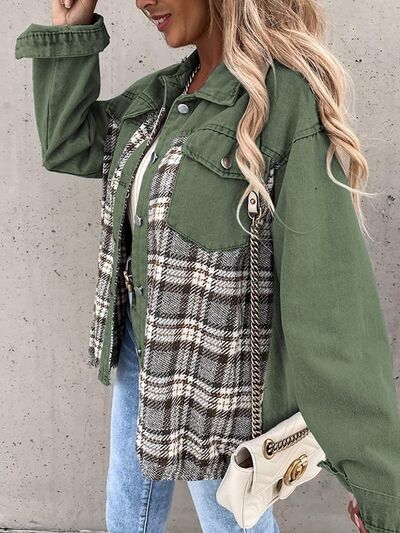 Plaid Button Up Dropped Shoulder Jacket - Flyclothing LLC