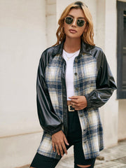 Plaid Button Down Raglan Sleeve Jacket - Flyclothing LLC