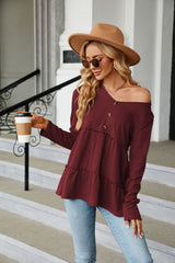 Long Sleeve V-Neck Cable-Knit Blouse - Flyclothing LLC