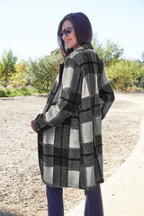 Double Take Full Size Plaid Button Up Lapel Collar Coat - Flyclothing LLC