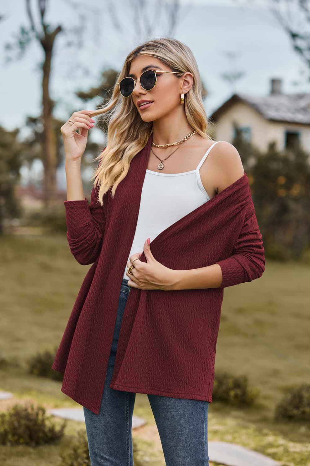 Open Front Long Sleeve Cardigan - Flyclothing LLC