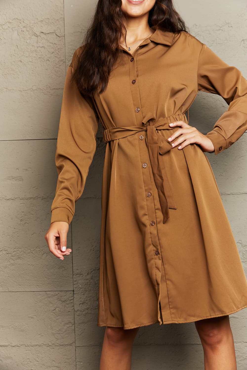 Collared Neck Button Down Dress - Flyclothing LLC