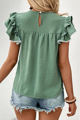 Pleated Detail Flutter Sleeve Blouse - Flyclothing LLC