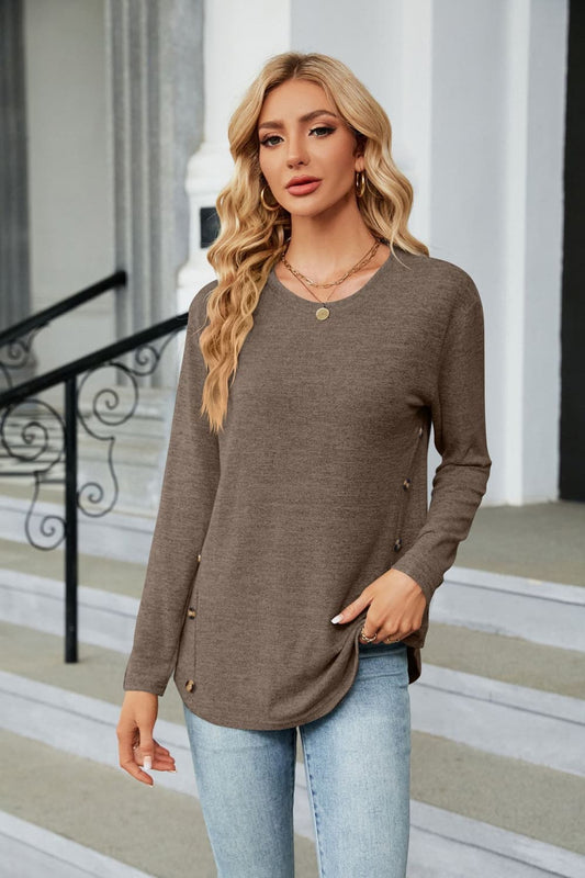 Round Neck Long Sleeve T-Shirt - Flyclothing LLC