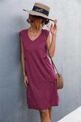 V-Neck Frill Trim Sleeveless Dress - Flyclothing LLC