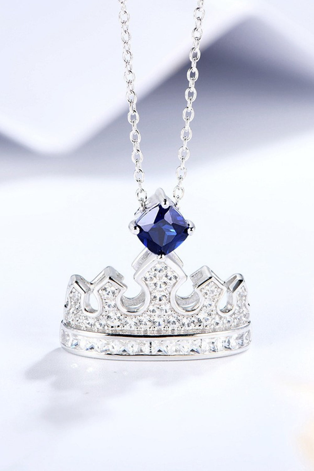 Zircon Lab-Grown Sapphire Crown Shape Pendant Necklace - Flyclothing LLC